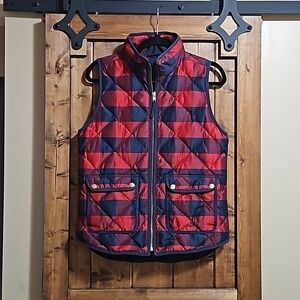 J. Crew Red Blue Plaid Quilted Down Filled Excursion Women's Vest Size XS